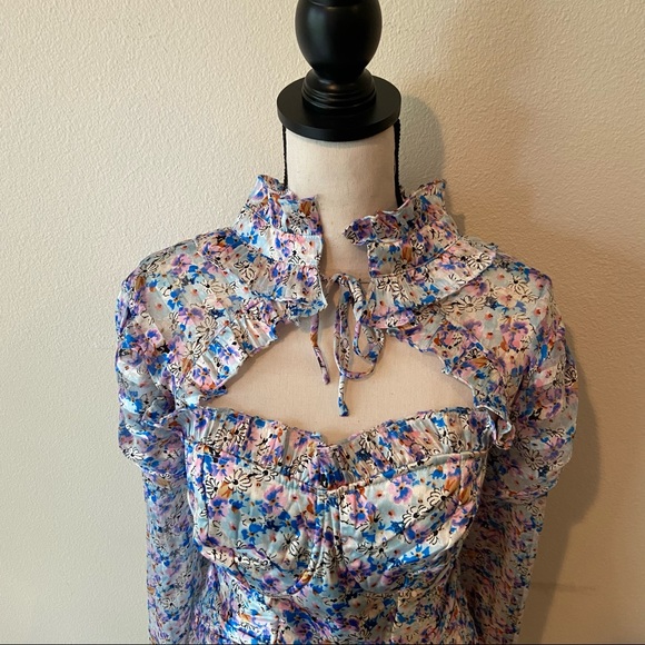 ASOS Design Floral Cupped Tie Neck Structured Ruched Mini - Picture 7 of 12